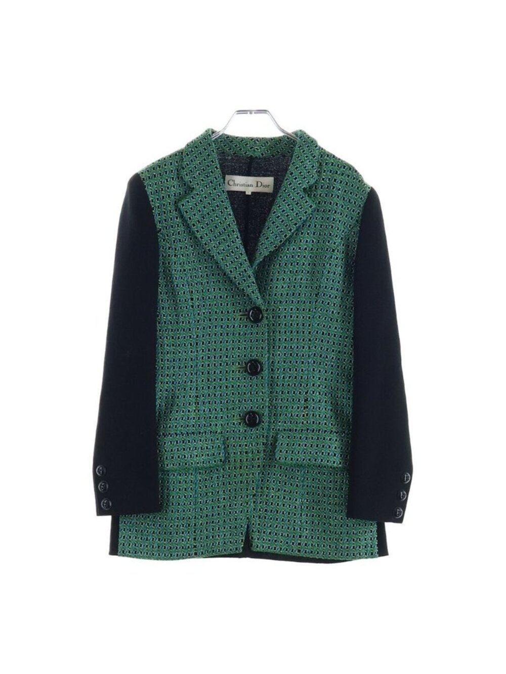 Dior Paneled Design Tweed Tailored Jacket Vintage Green 7